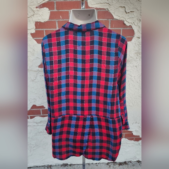 XL women LUCKY BRAND plaid button long sleeve red black split back - Picture 13 of 16